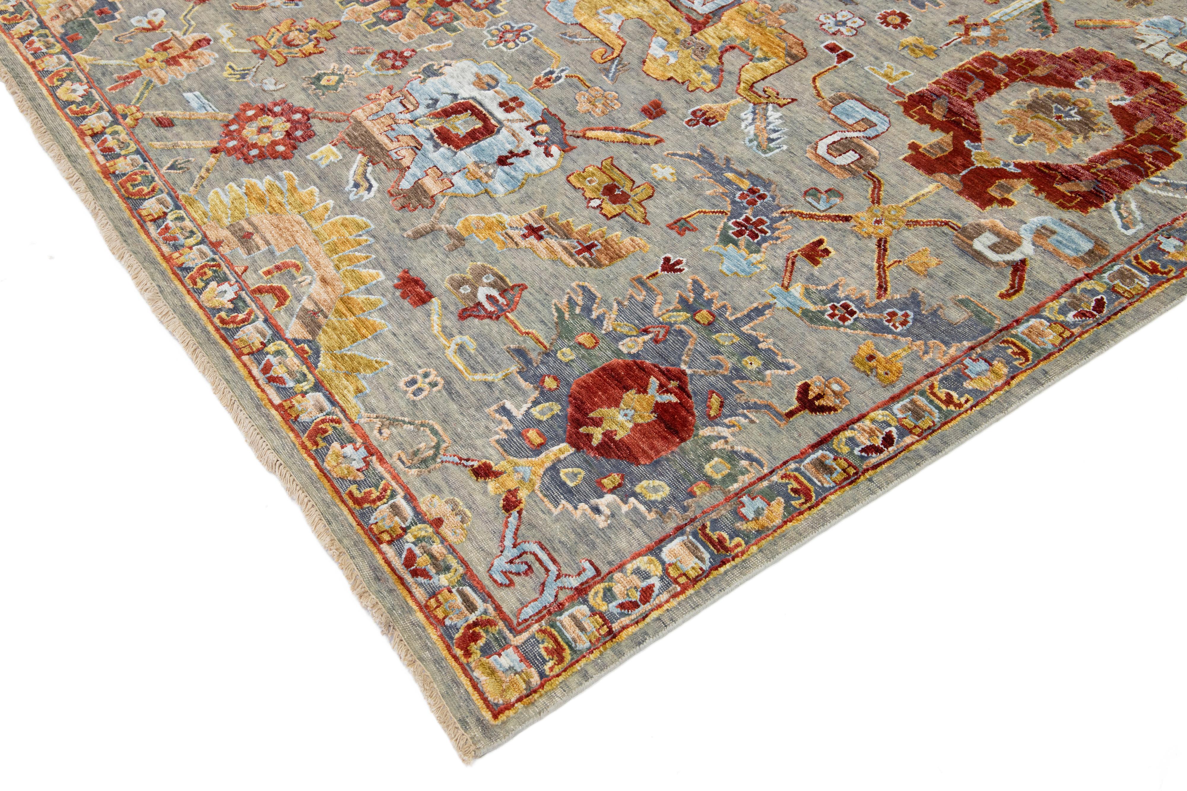 Artisan Collection Handmade Indian Wool & Silk Rug In Gray With Floral Design For Sale 6