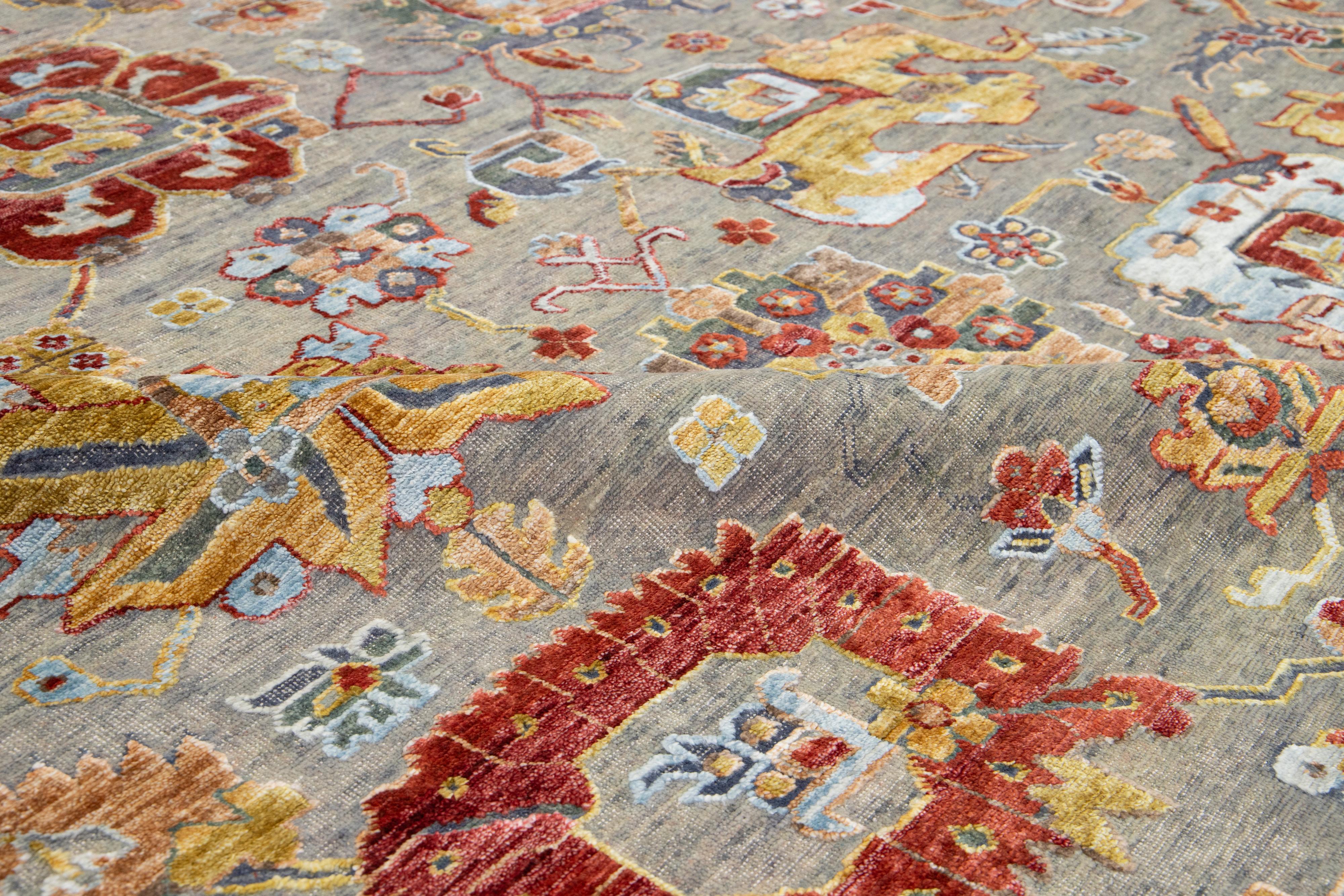 Artisan Collection Handmade Indian Wool & Silk Rug In Gray With Floral Design For Sale 1