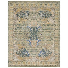 Tappeto in lana e seta indiano fatto a mano Artisan Collection in verde con disegno floreale