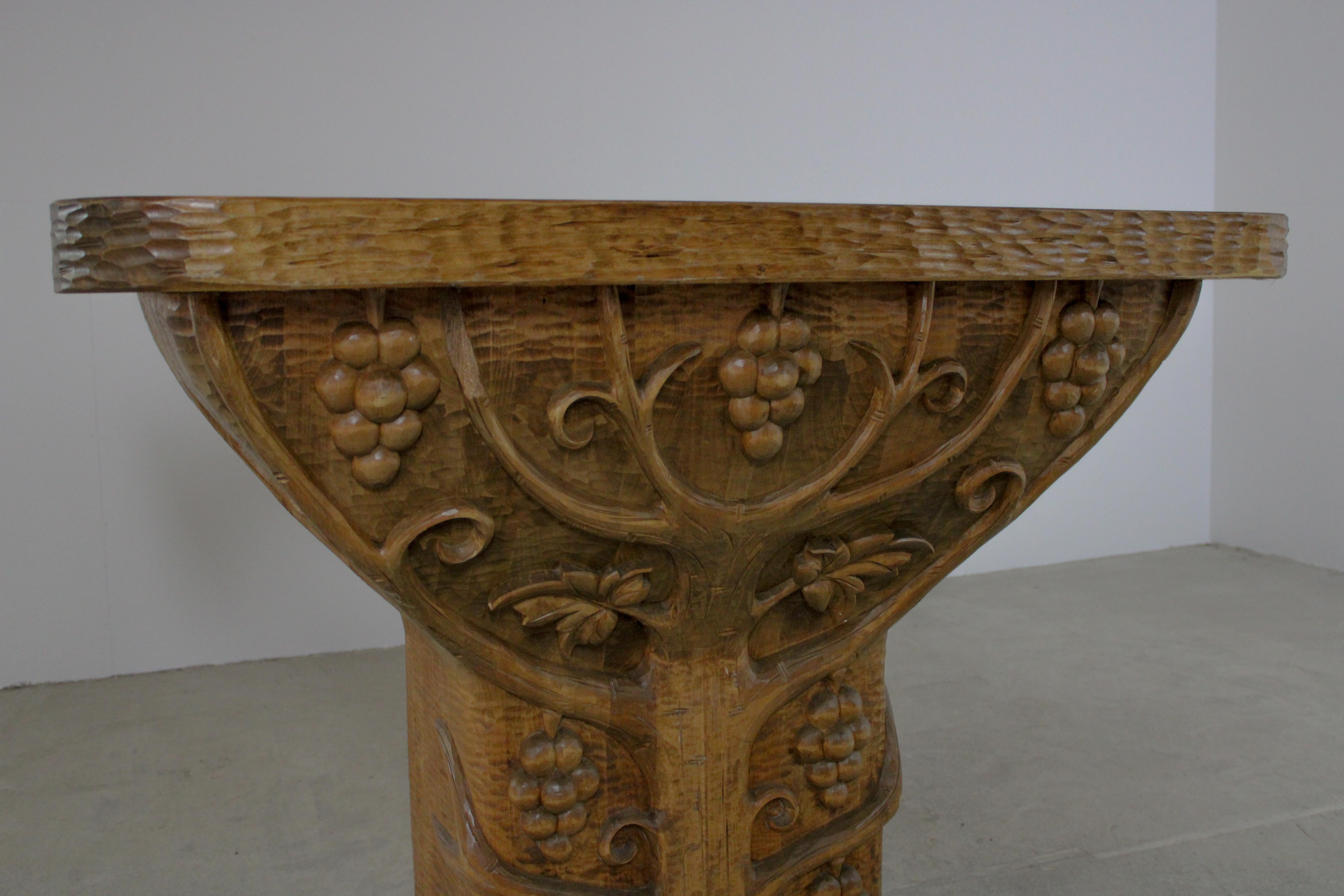 Oak Artisan Console Table - Germany 1960s For Sale