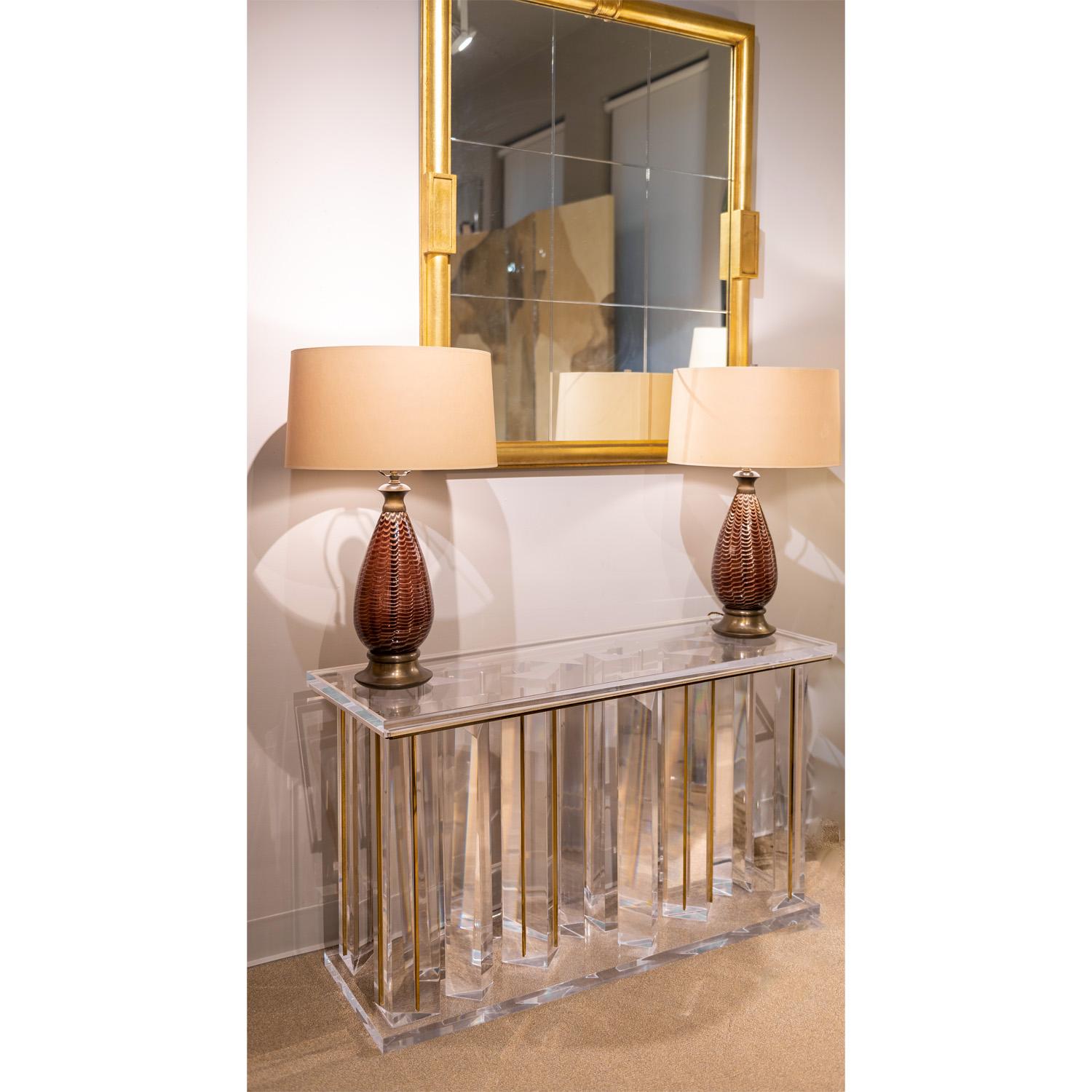 Artisan Console Table in Solid Lucite with Brass Accents, 1970s In Excellent Condition In New York, NY