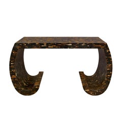 Artisan Console Table in Tessellated Horn with Curving Legs 1970s