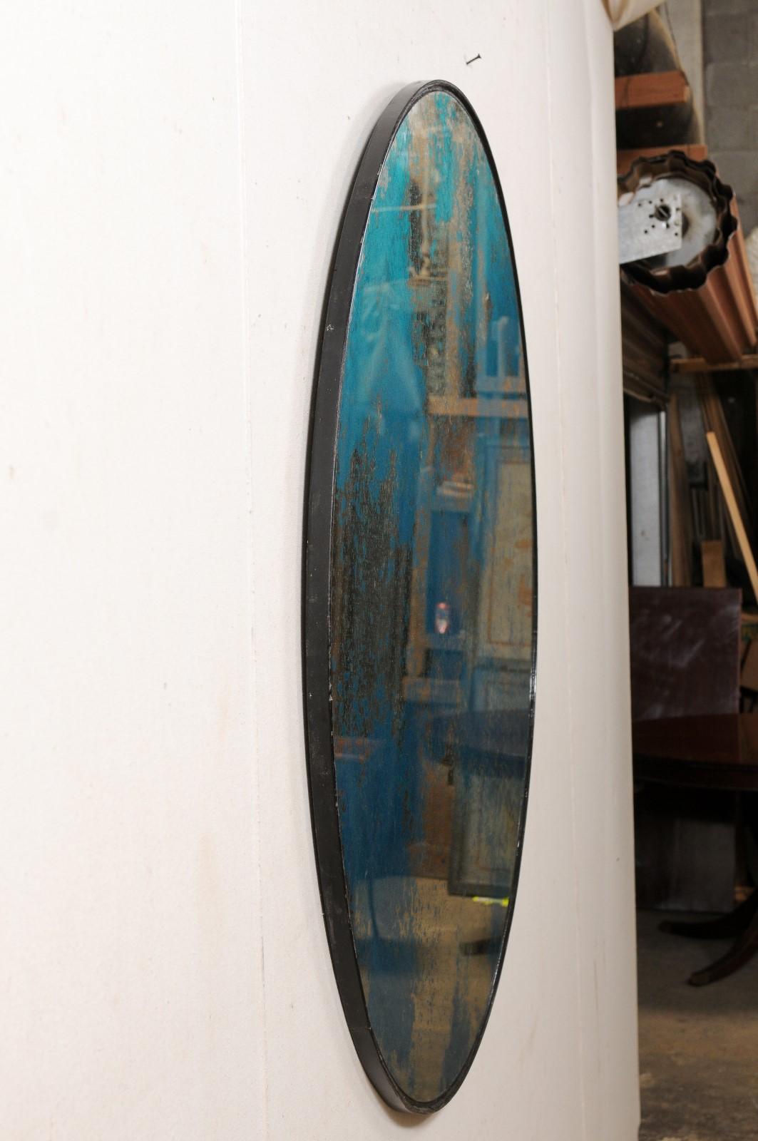 Artisan Crafted Round-Shaped Mirror with Blue/Green Antiqued Glass For Sale 4