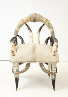 Artisan Crafted American Steer Horn, Hide Arm Chair