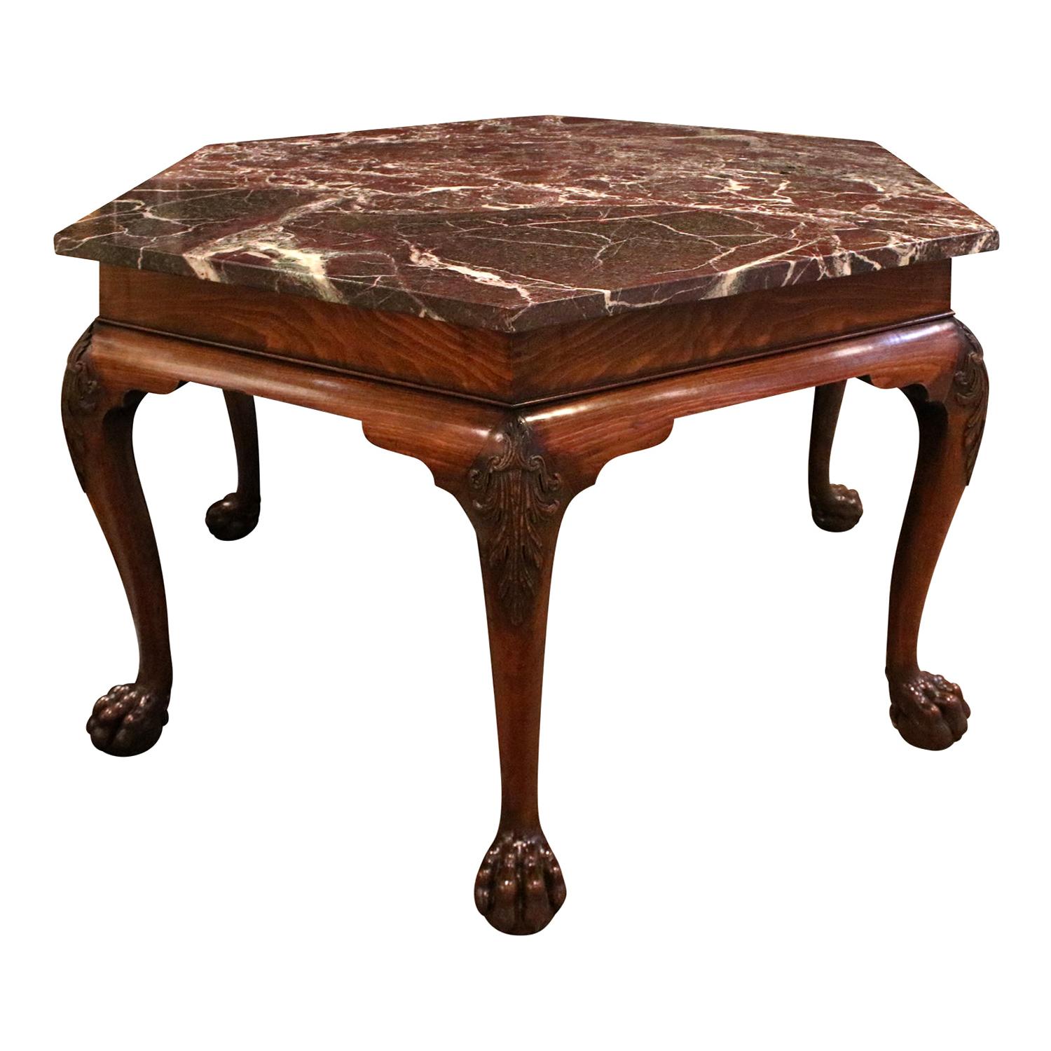 Artisan Crafted Chippendale Table with Marble Top, 18th Century