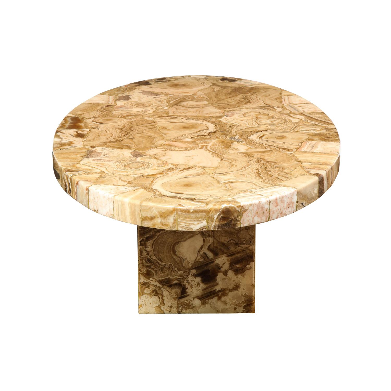 Mid-Century Modern Artisan Crafted Coffee Table in Tessellated Brown Onyx 1970s For Sale