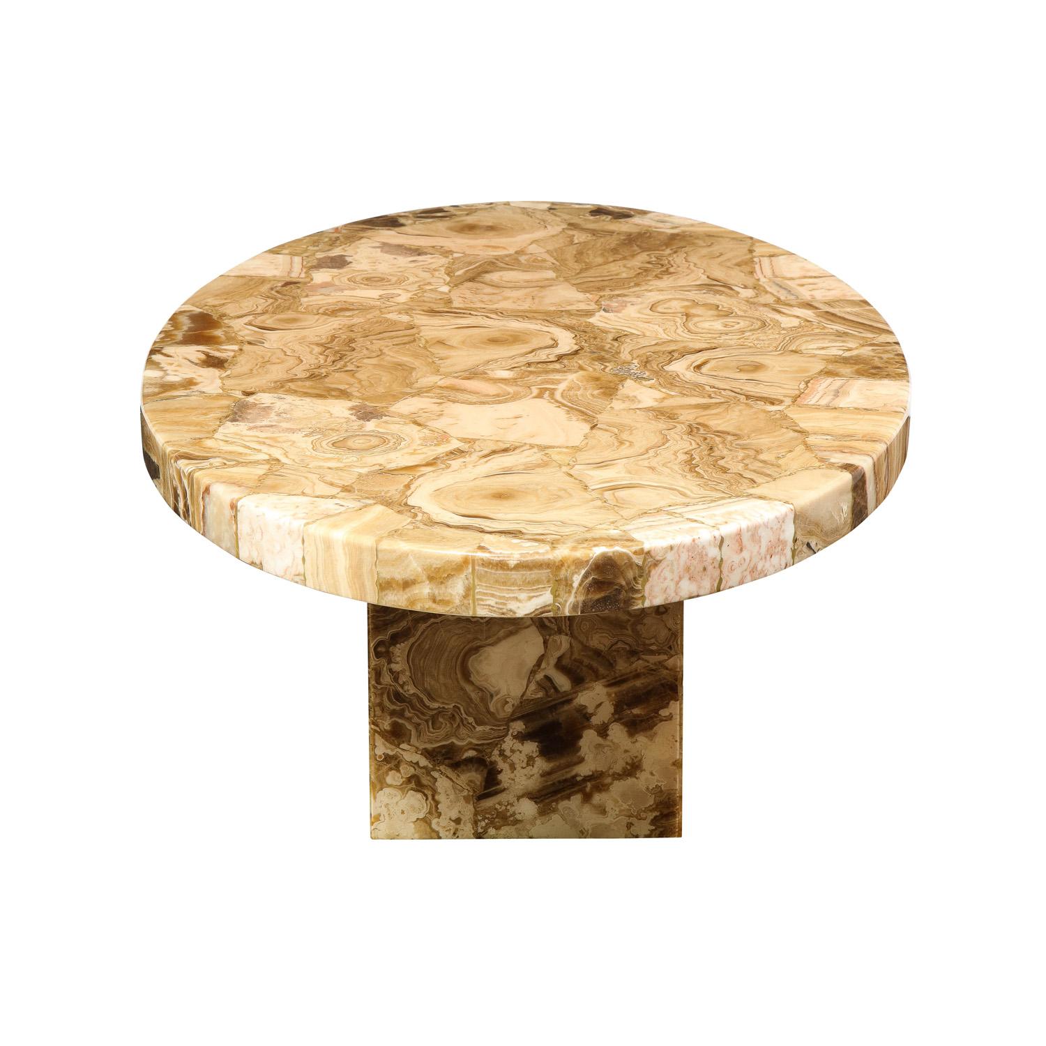 Mid-Century Modern Artisan Crafted Coffee Table in Tessellated Brown Onyx 1970s