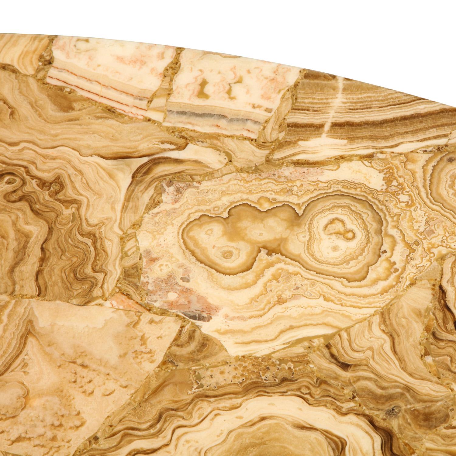 Hand-Crafted Artisan Crafted Coffee Table in Tessellated Brown Onyx 1970s