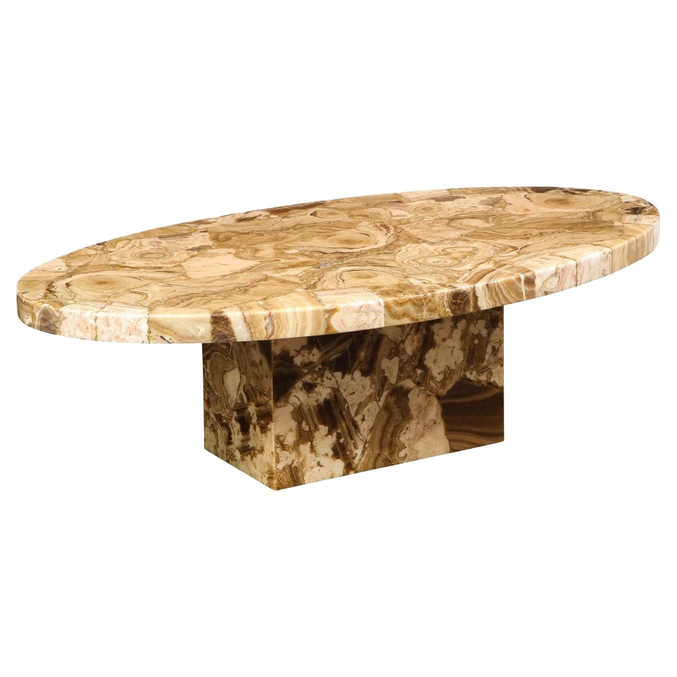 Artisan Crafted Coffee Table in Tessellated Brown Onyx 1970s For Sale