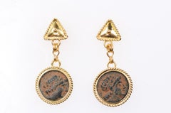 Artisan-Crafted Dangling Earrings from Late Roman Era Bronze Coins & 21 kt Gold