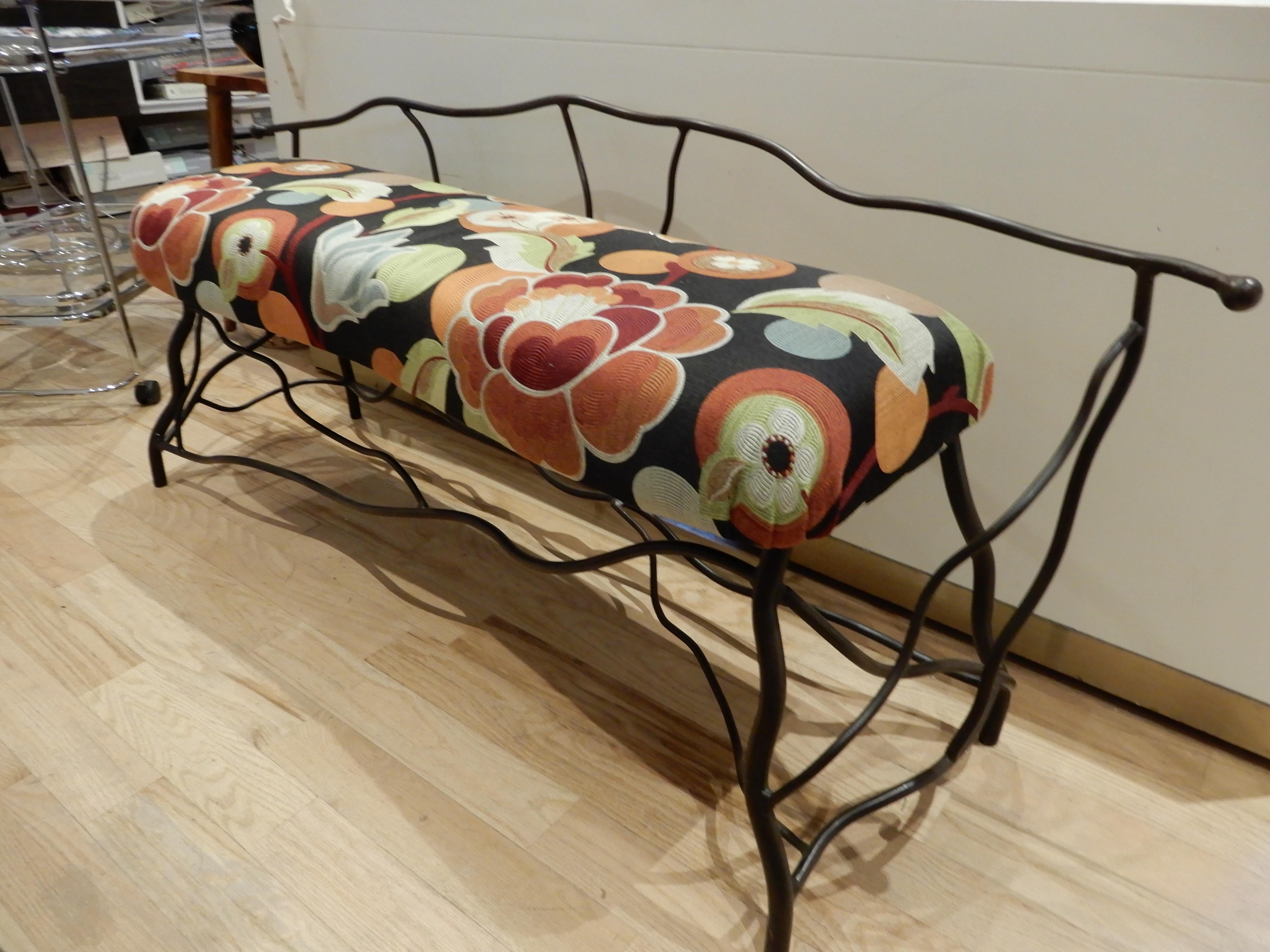 American Artisan Crafted Diego Giacometti Styled Upholstered Bench
