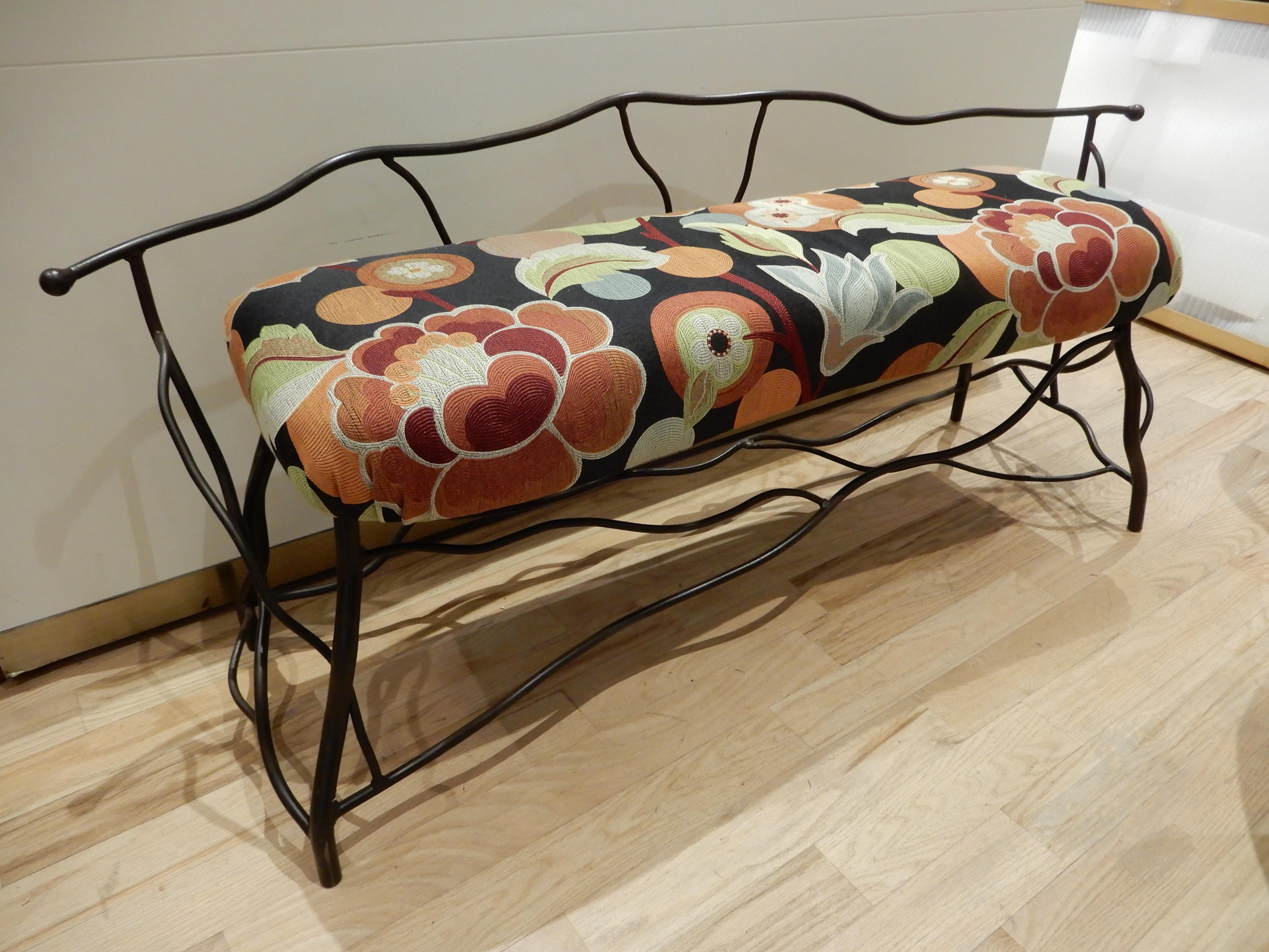 Hand-Crafted Artisan Crafted Diego Giacometti Styled Upholstered Bench