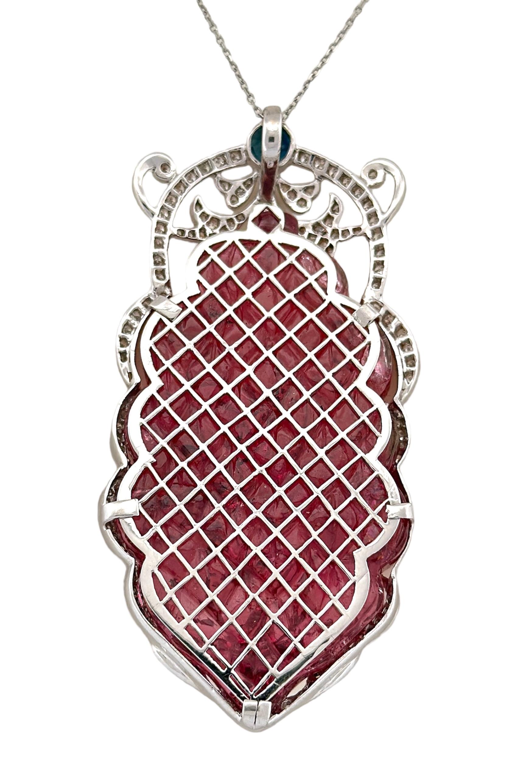 Round Cut Artisan-Crafted Elegance: Hand-Engraved Tourmaline Pendant For Sale