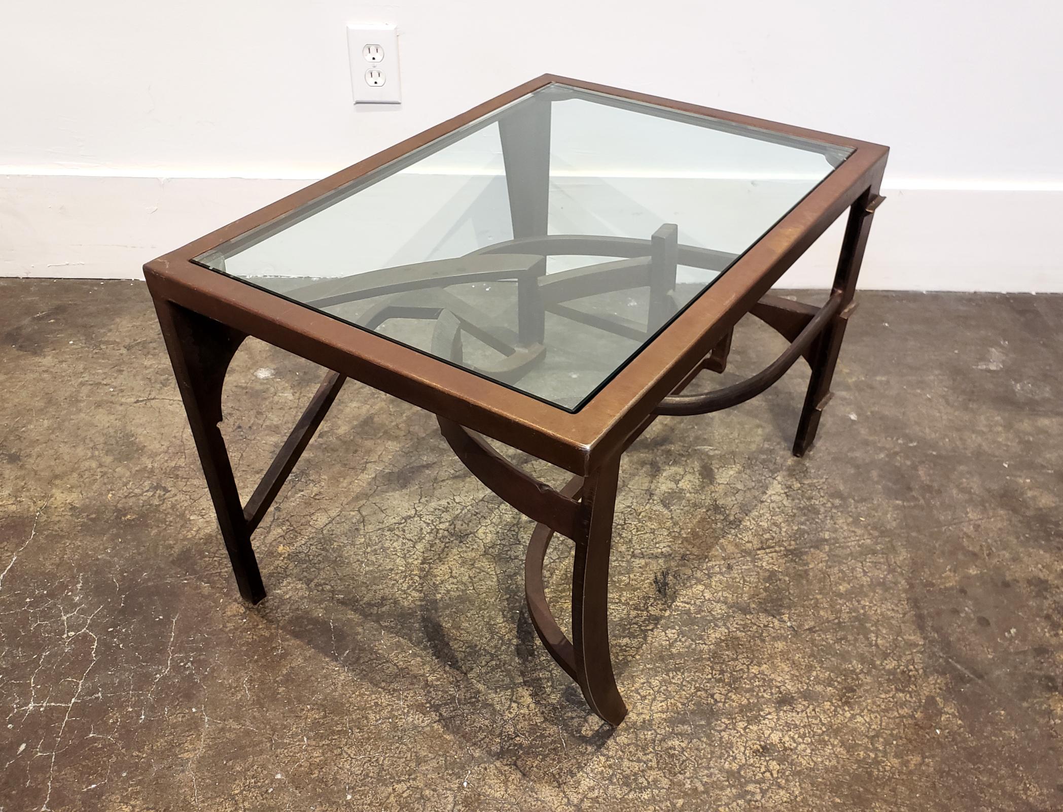 Artisan Crafted Iron and Glass Side Table Postmodern Brutalist In Good Condition For Sale In Dallas, TX