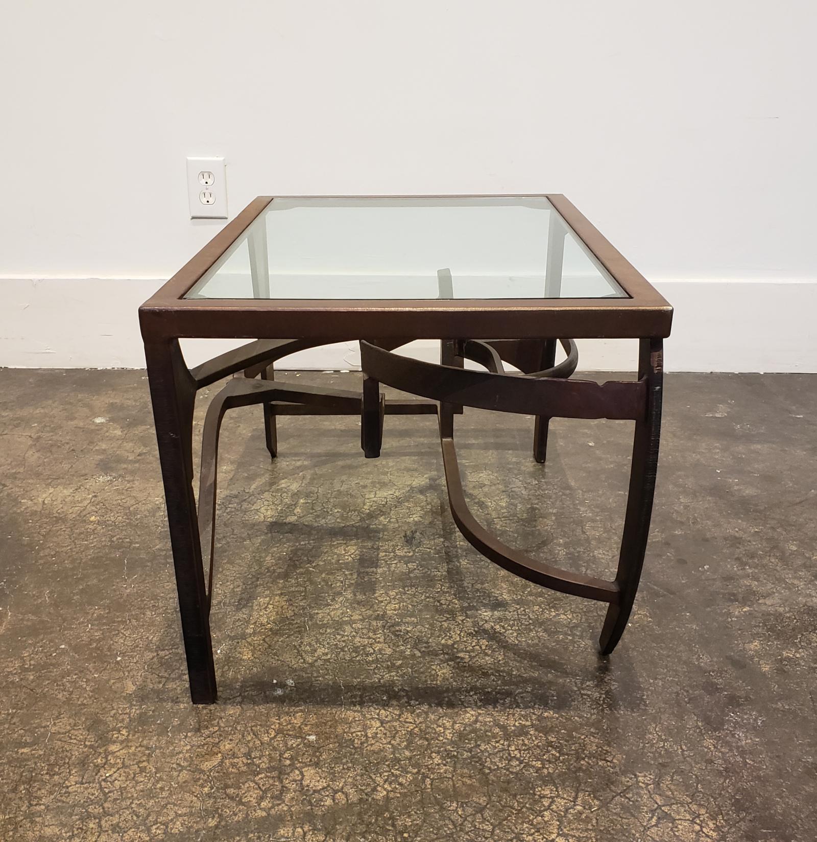 Late 20th Century Artisan Crafted Iron and Glass Side Table Postmodern Brutalist For Sale