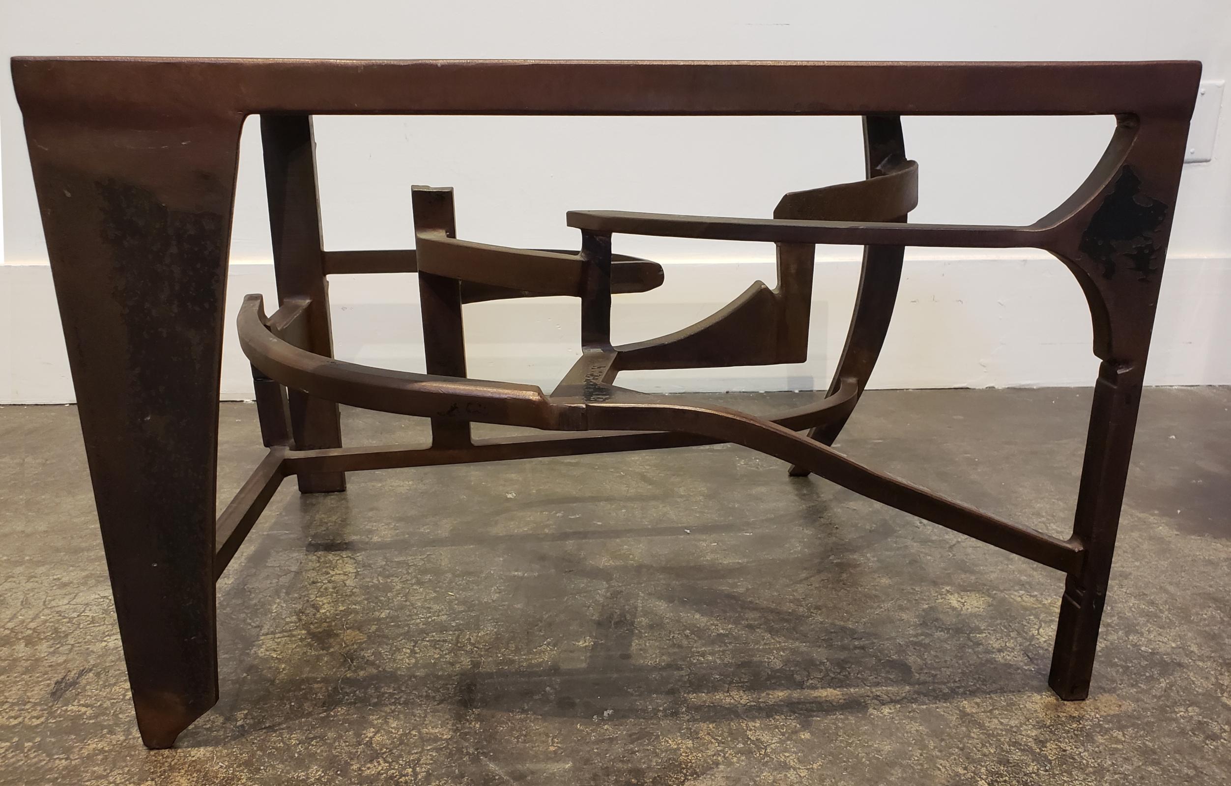 Artisan Crafted Iron and Glass Side Table Postmodern Brutalist For Sale 2