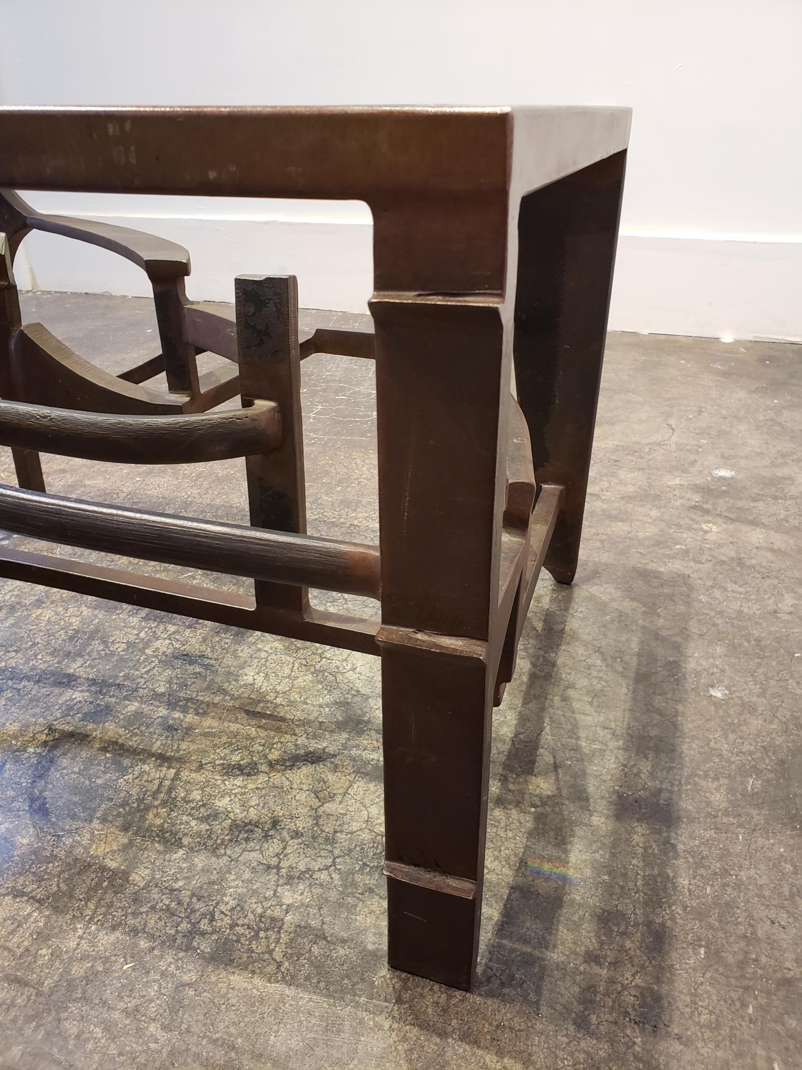 Artisan Crafted Iron and Glass Side Table Postmodern Brutalist For Sale 3