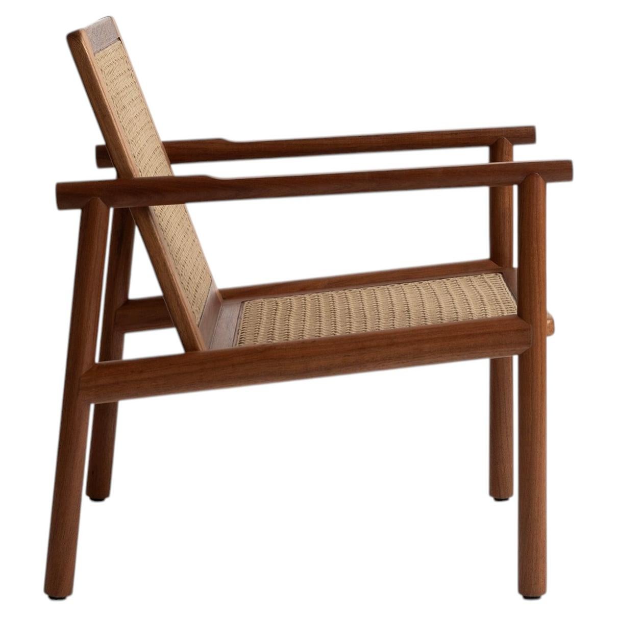 Wooden Lounge Chair with Woven Seat and Backrest