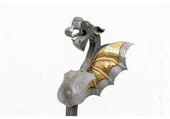 Artisan Crafted Mixed Metal Griffin Form Andirons