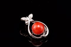 Pendentif en or 14K avec corail rouge naturel et diamant, fait par un artisan