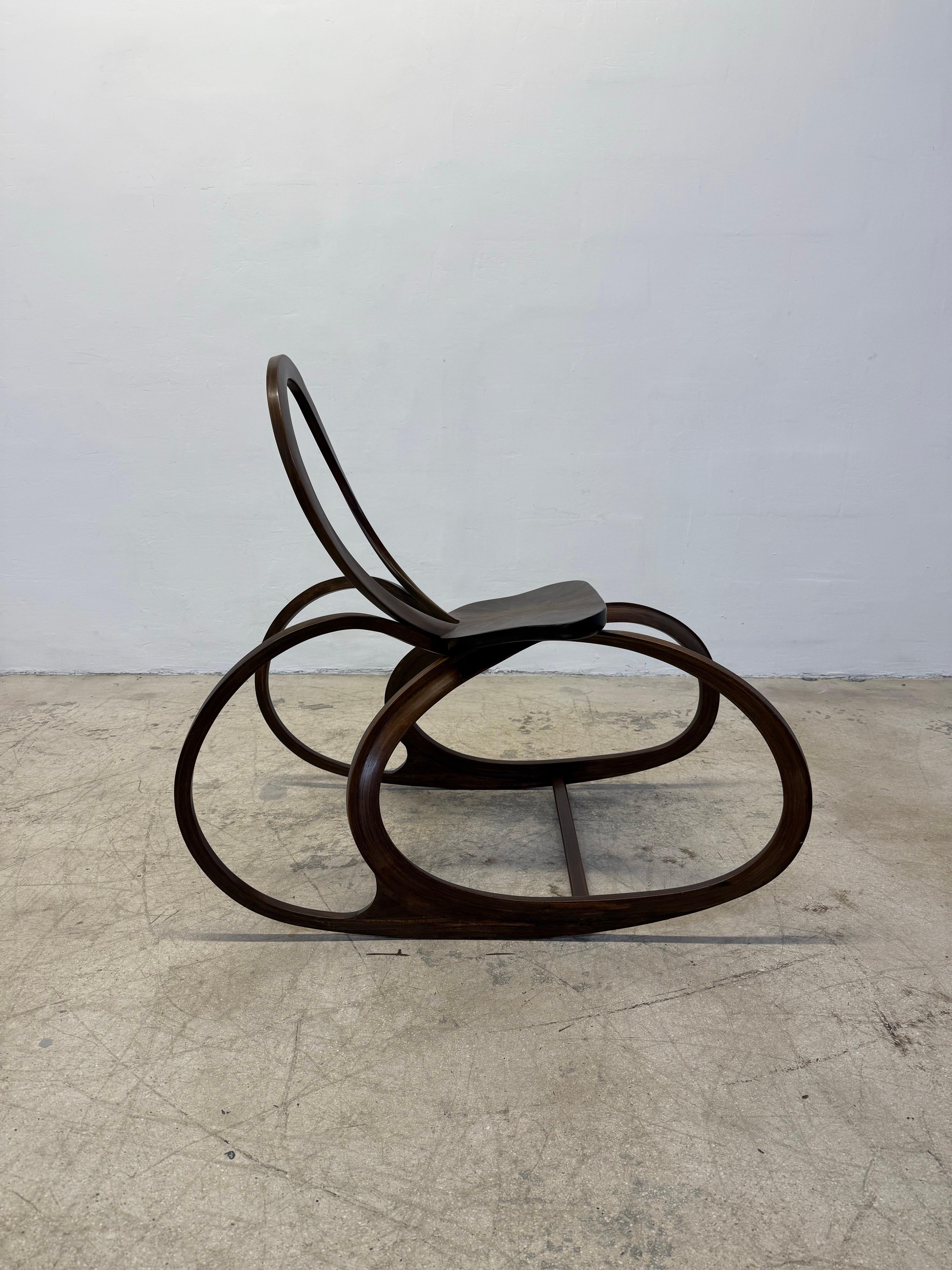 Artisan Crafted Organic Modern Sculptural Wood Rocking Chair, 1980s In Good Condition For Sale In Miami, FL