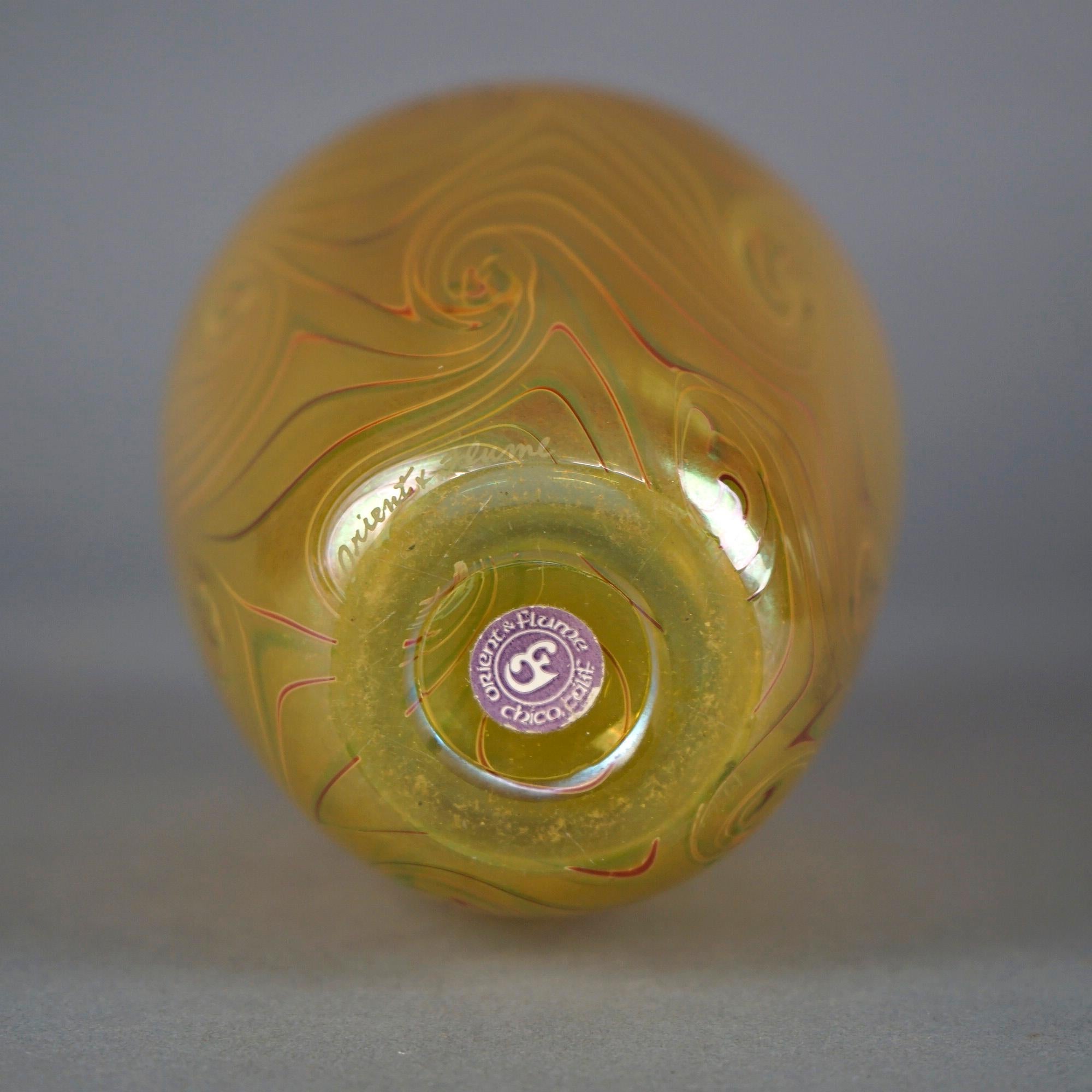 Artisan Crafted Orient & Flume Gold & Chocolate Art Glass Vase, Signed, 20th C 4
