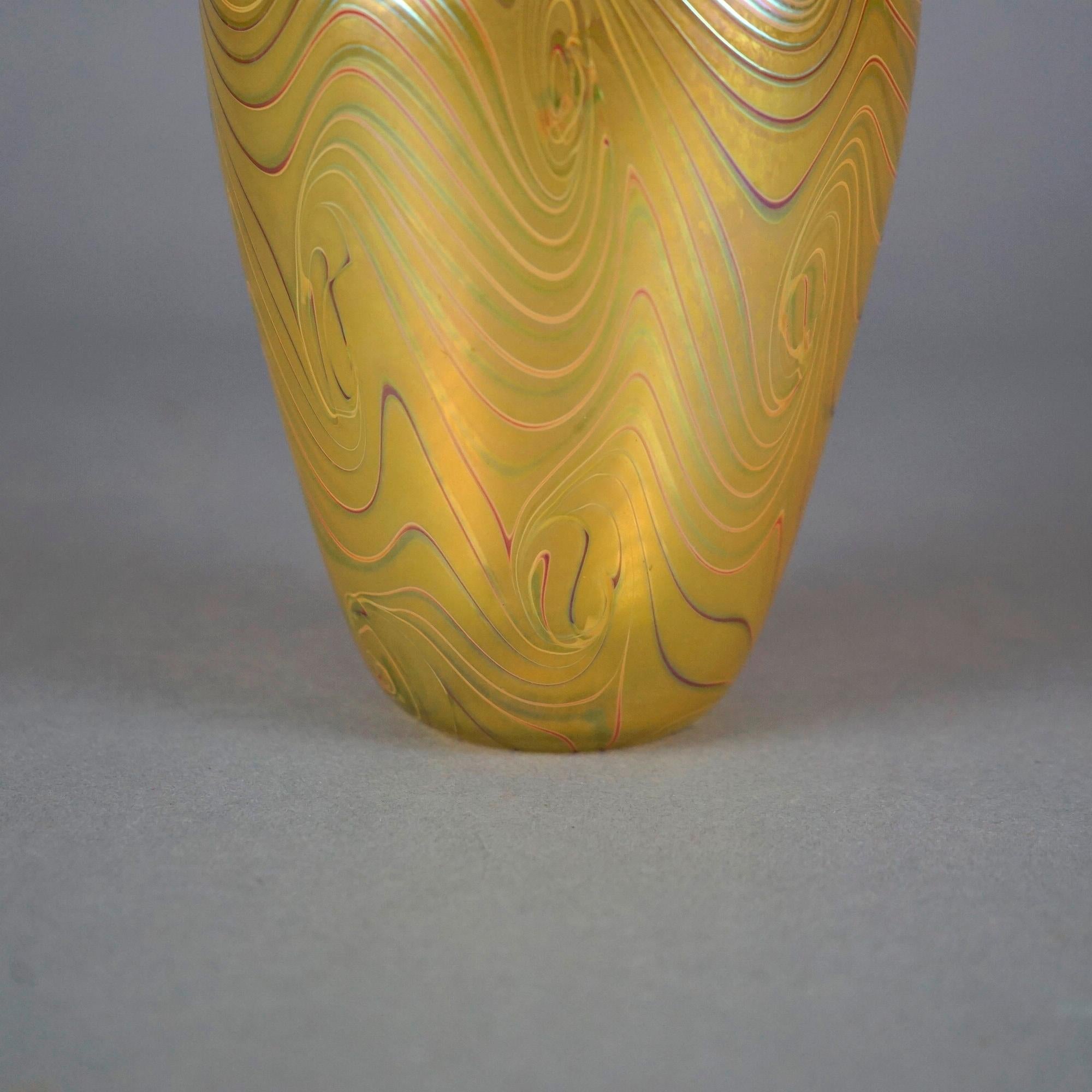 Artisan Crafted Orient & Flume Gold & Chocolate Art Glass Vase, Signed, 20th C 3