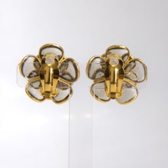 Artisan Crafted Pate de Verre Grey and Gold Leaf Clip Earrings