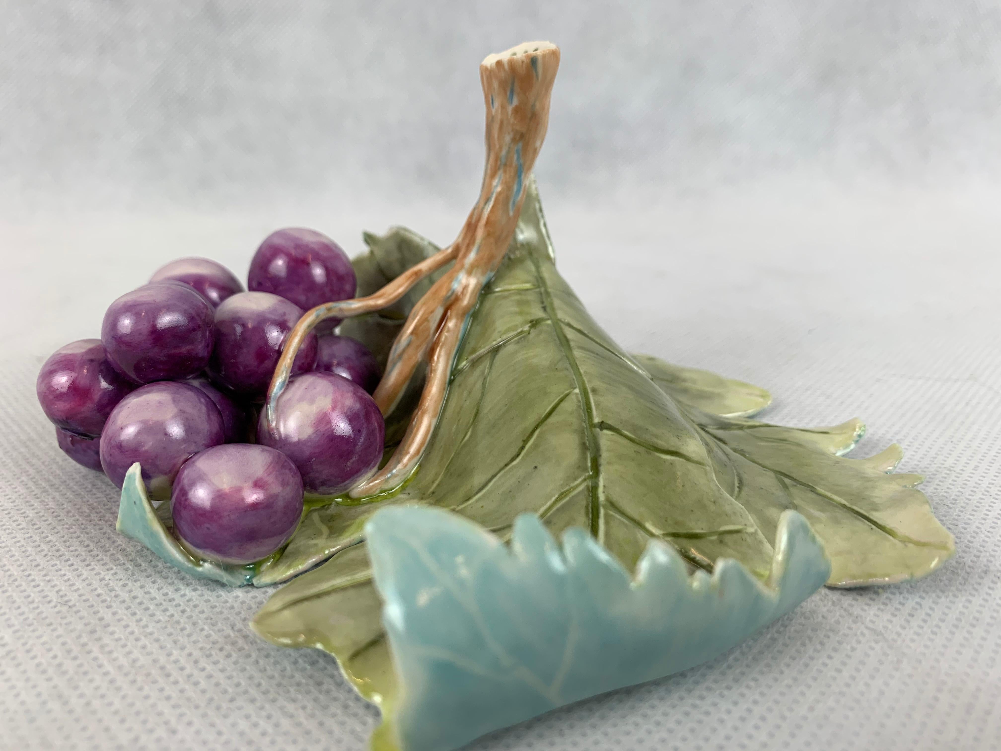 Fired Grapes on a Leaf by Myong Jung, Porcelain c. 2008 For Sale