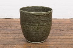 Large Green Glazed Planter with Oval Shaped Opening