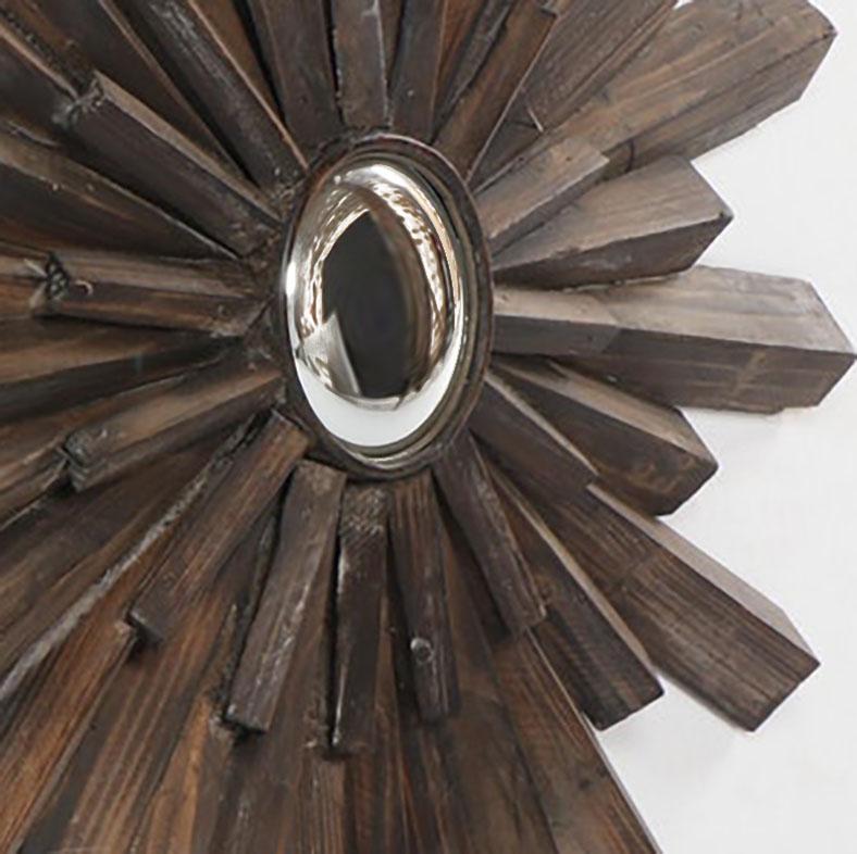 Mid-Century Modern Artisan Crafted Rustic Sunburst Convex Mirror For Sale