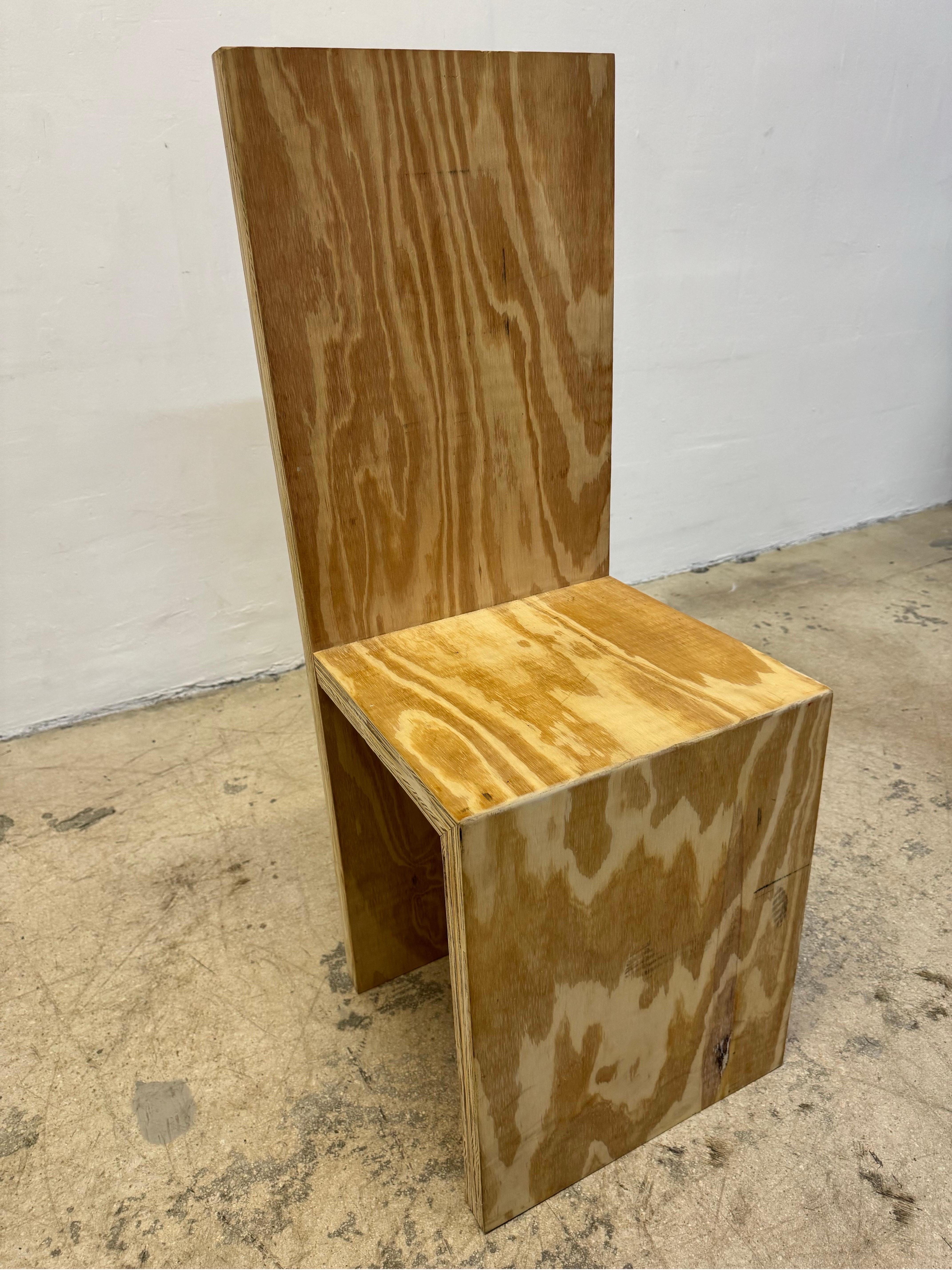 Plywood Artisan Crafted Wood Plank Side or Hall Chair in the Manner of Donald Judd