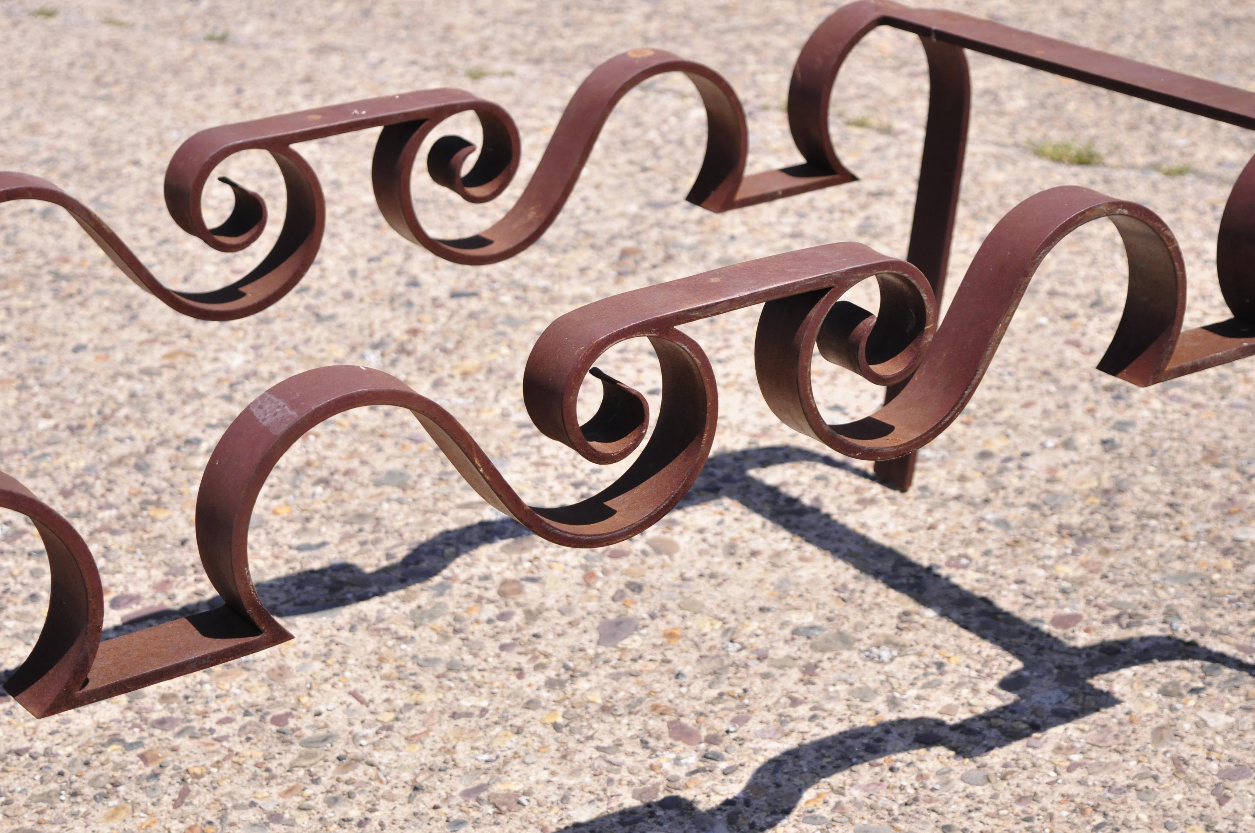 Hollywood Regency Artisan Crafted Wrought Iron Regency Sculptural Ribbon Scroll Coffee Table Base