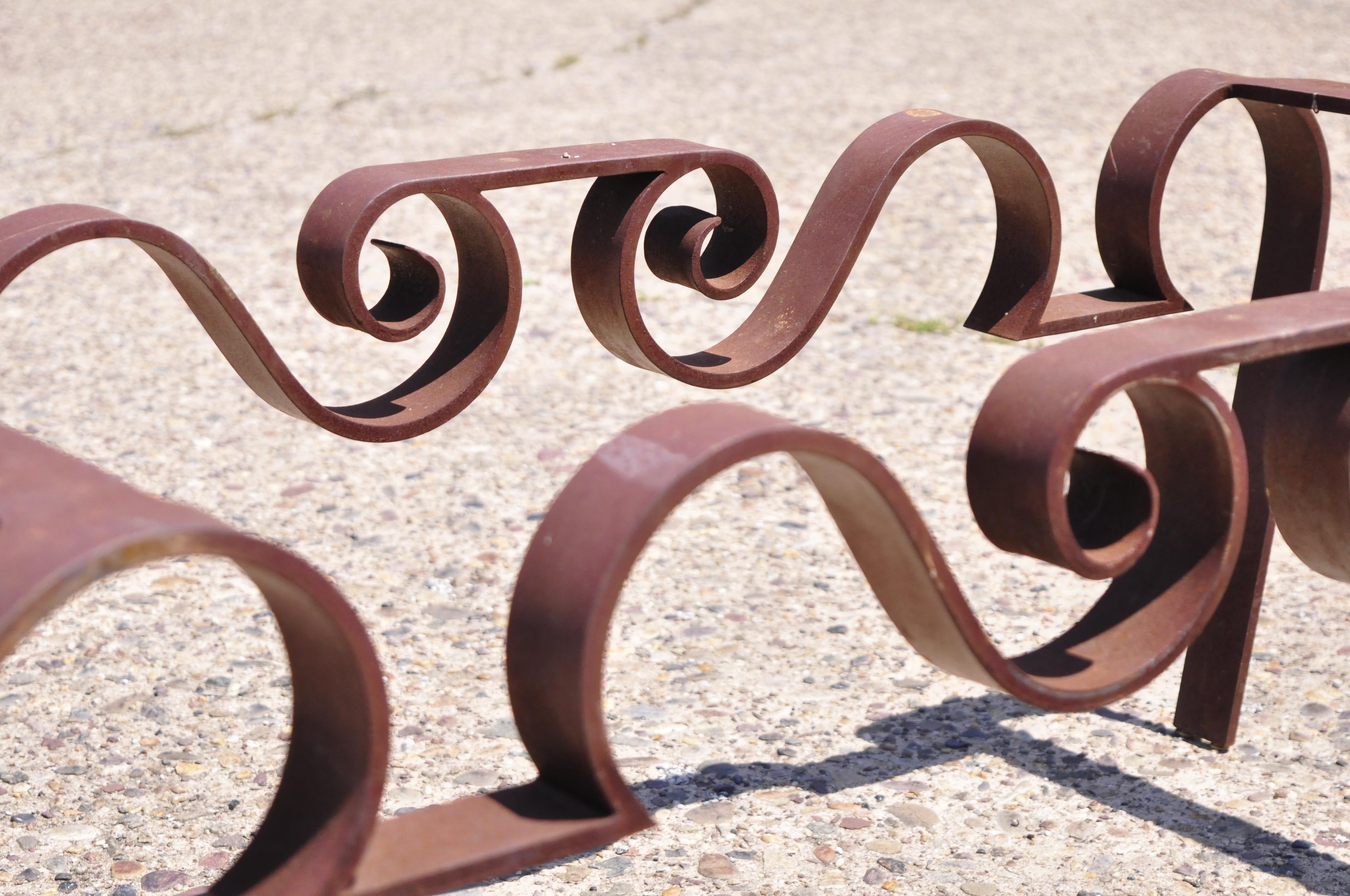 Artisan Crafted Wrought Iron Regency Sculptural Ribbon Scroll Coffee Table Base In Good Condition In Philadelphia, PA