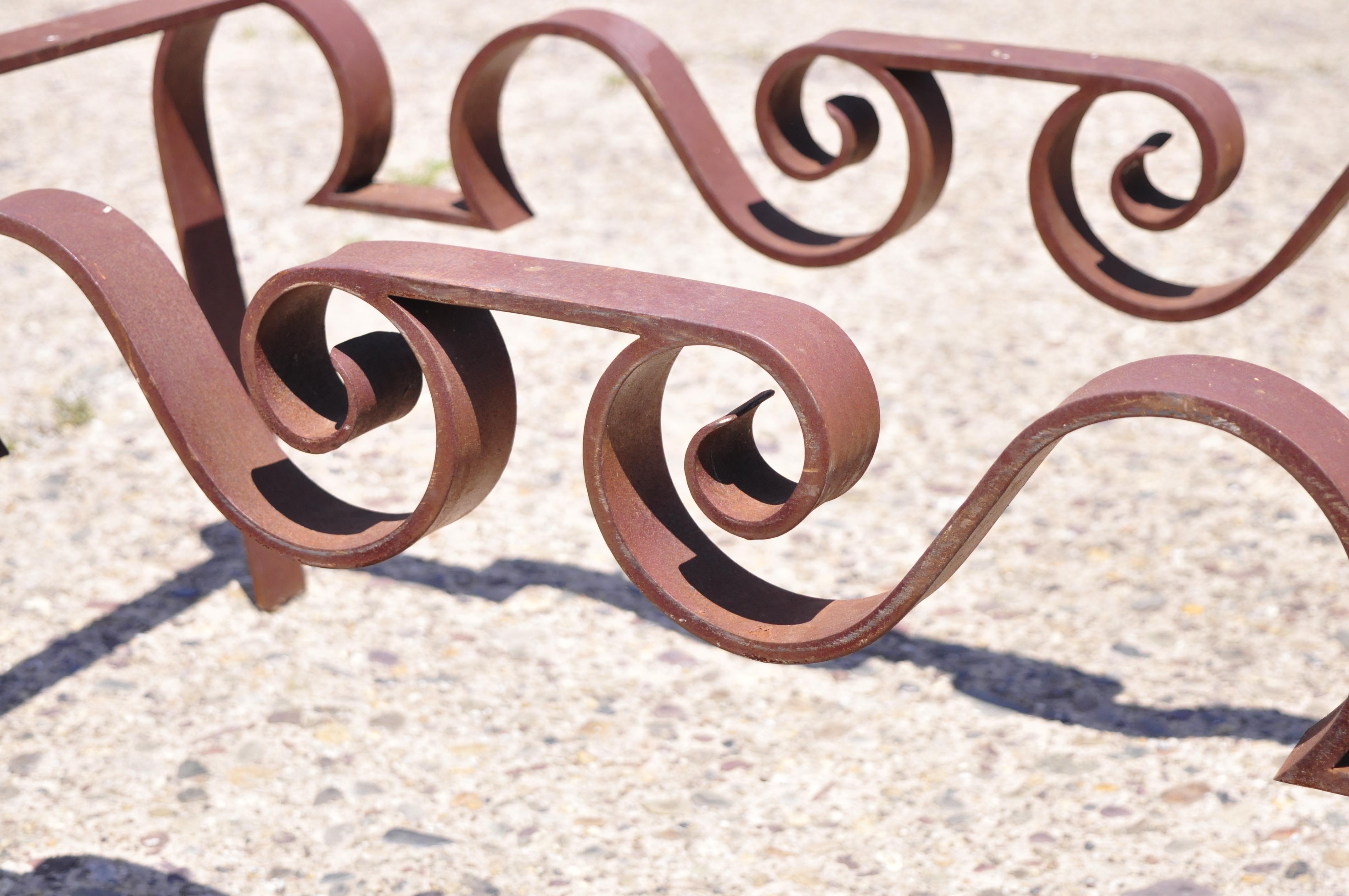 20th Century Artisan Crafted Wrought Iron Regency Sculptural Ribbon Scroll Coffee Table Base