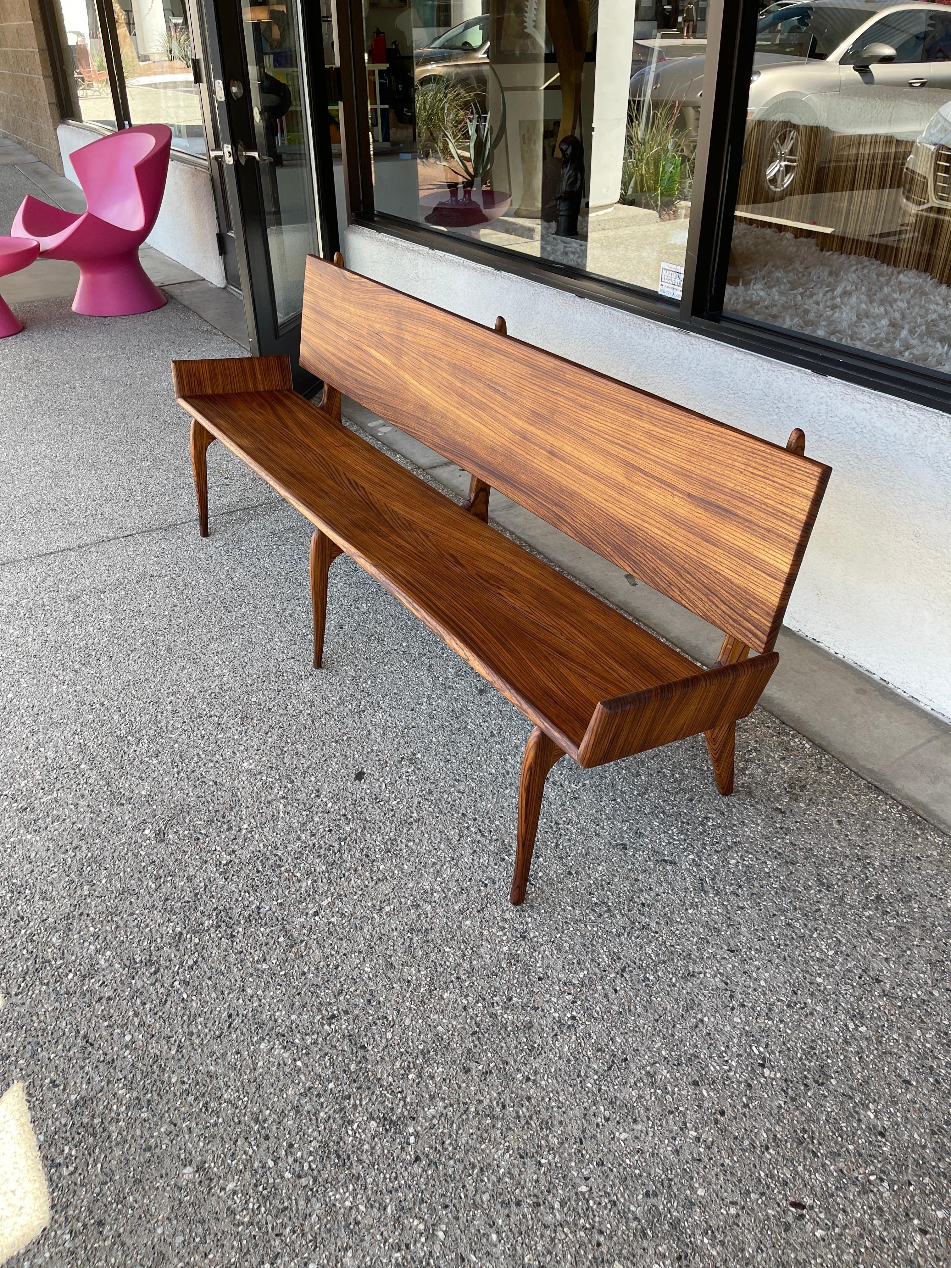 Artisan Craftsman Zebra Wood Bench For Sale 8