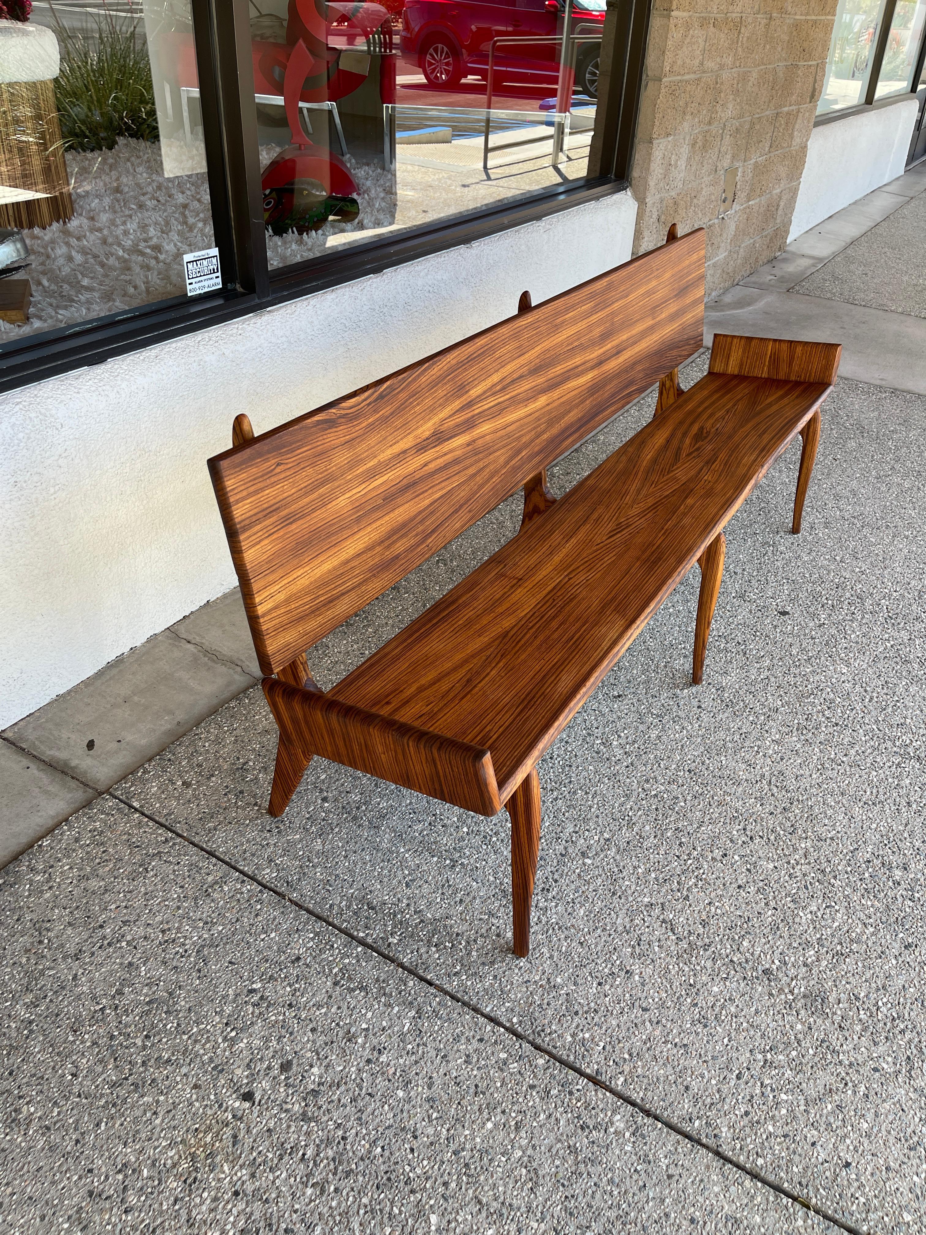 Artisan Craftsman Zebra Wood Bench For Sale 9