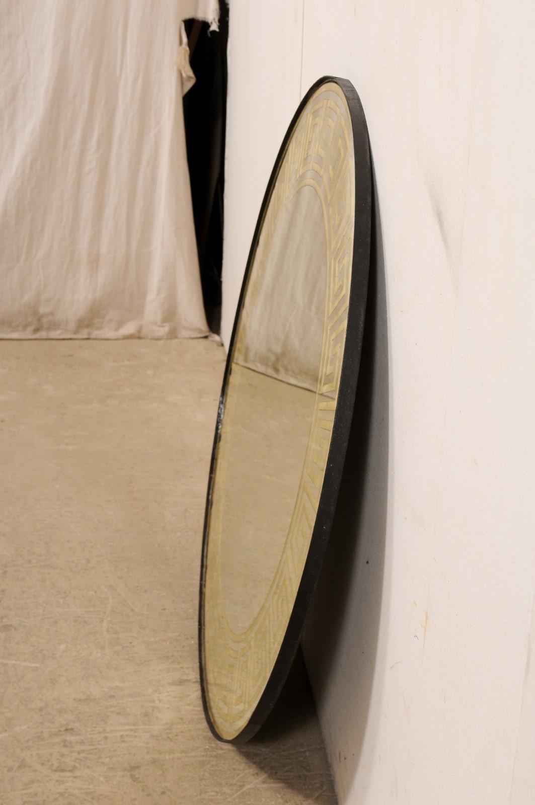 Artisan Created Round Églomisé Greek Key Mirror, 2 Available  For Sale 5