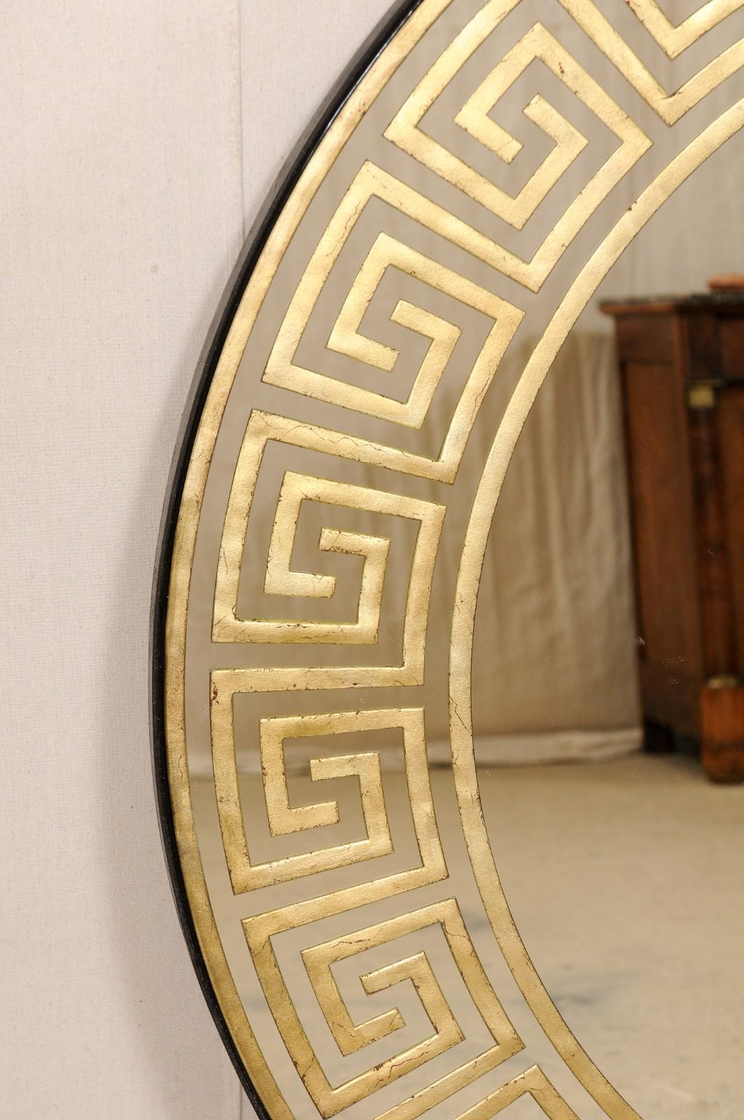 Artisan Created Round Églomisé Greek Key Mirror, 2 Available  For Sale 1