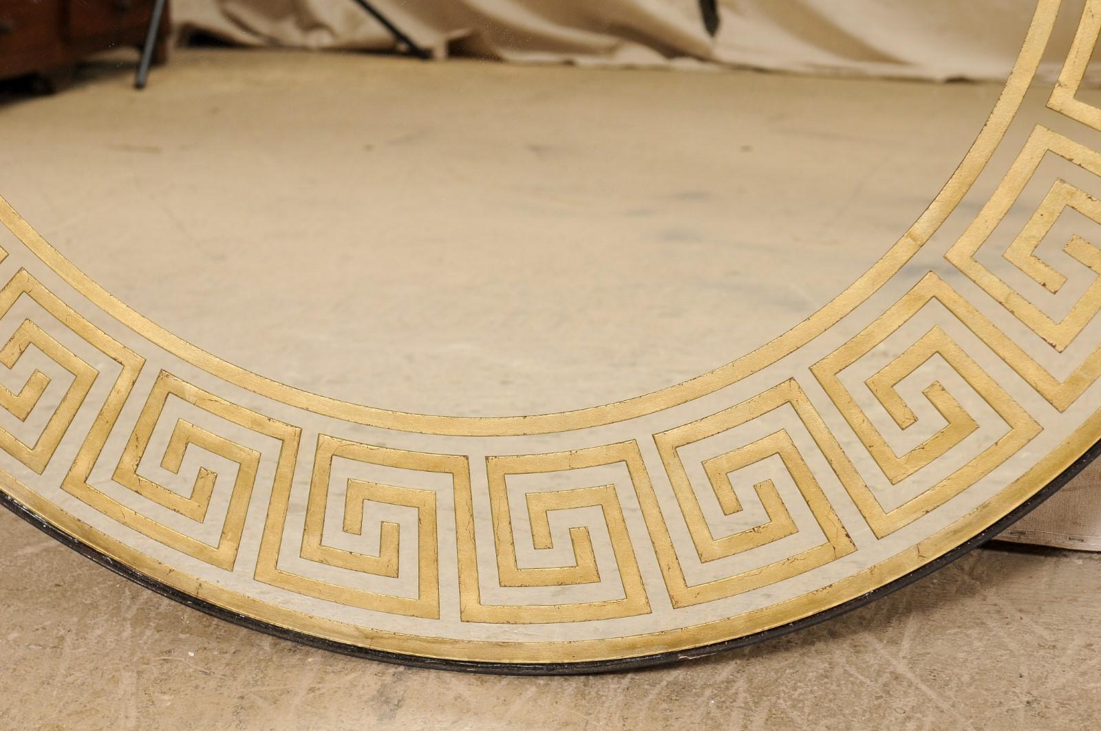 Artisan Created Round Églomisé Greek Key Mirror, 2 Available  For Sale 2