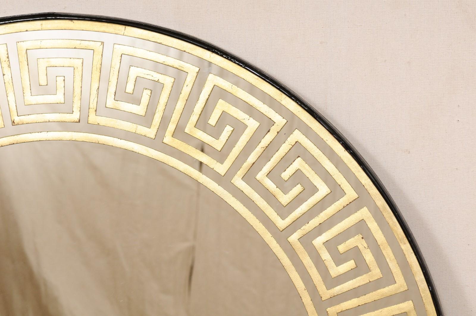 Artisan Created Round Églomisé Greek Key Mirror, 2 Available  For Sale 3