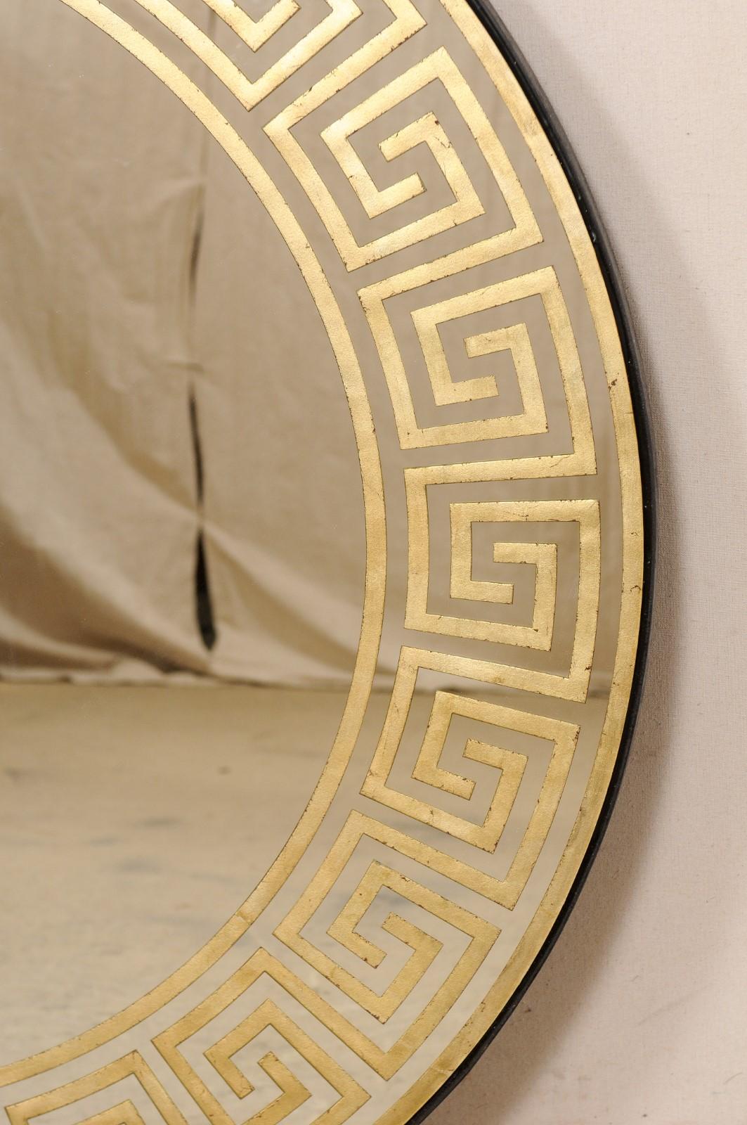 Artisan Created Round Églomisé Greek Key Mirror, 2 Available  For Sale 4