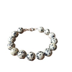 Bracelet artisanal en jaspe dalmate et perles nouées en argent massif
