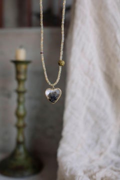 Artisan Dendritic Agate Heart & Ethiopian Opal Bead Necklace