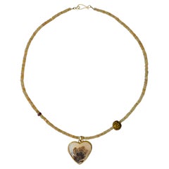 Artisan Dendritic Agate Heart & Ethiopian Opal Bead Necklace