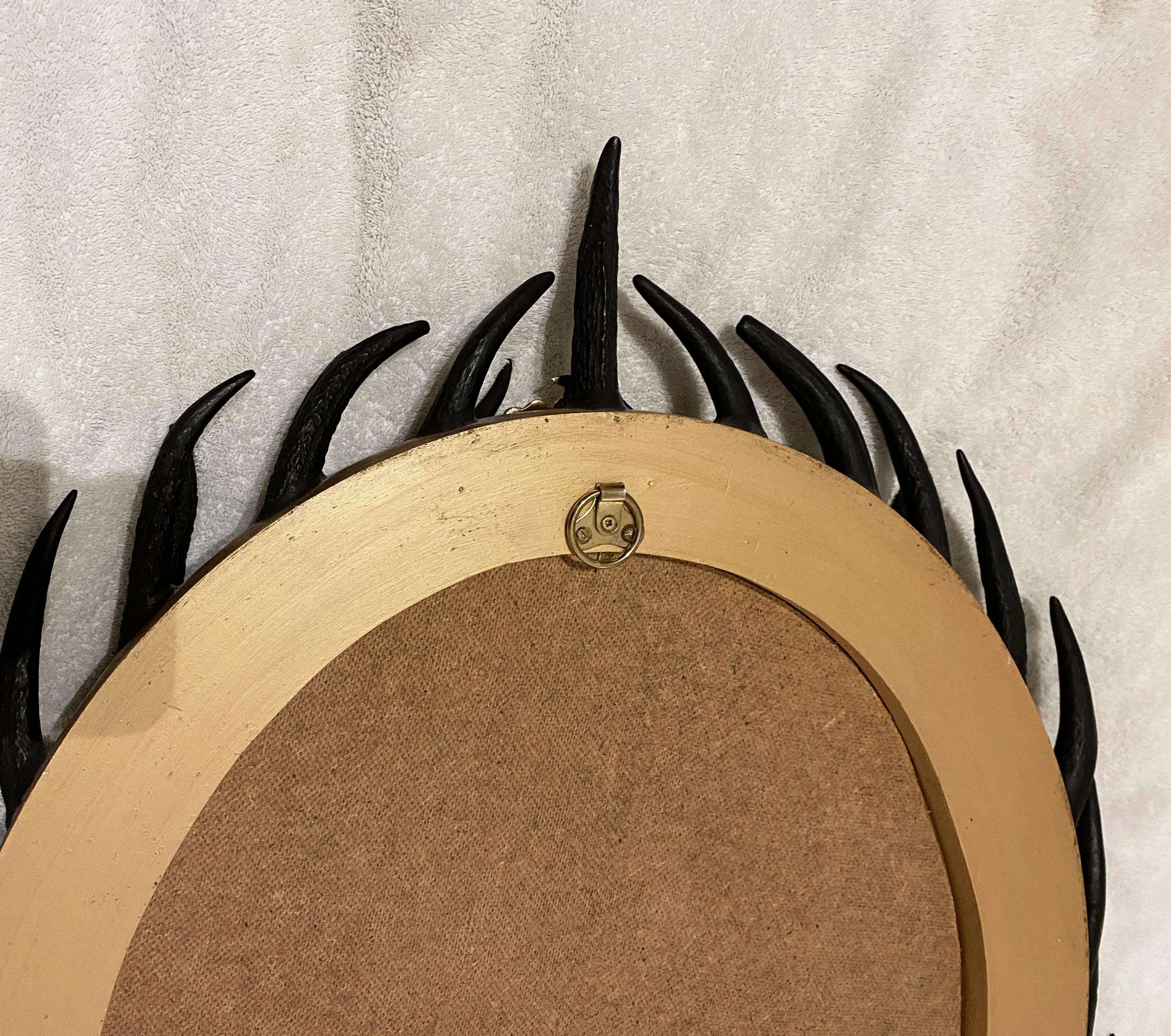 Artisan Designed Dark Antler Oval Mirror with a Crown Motif 8
