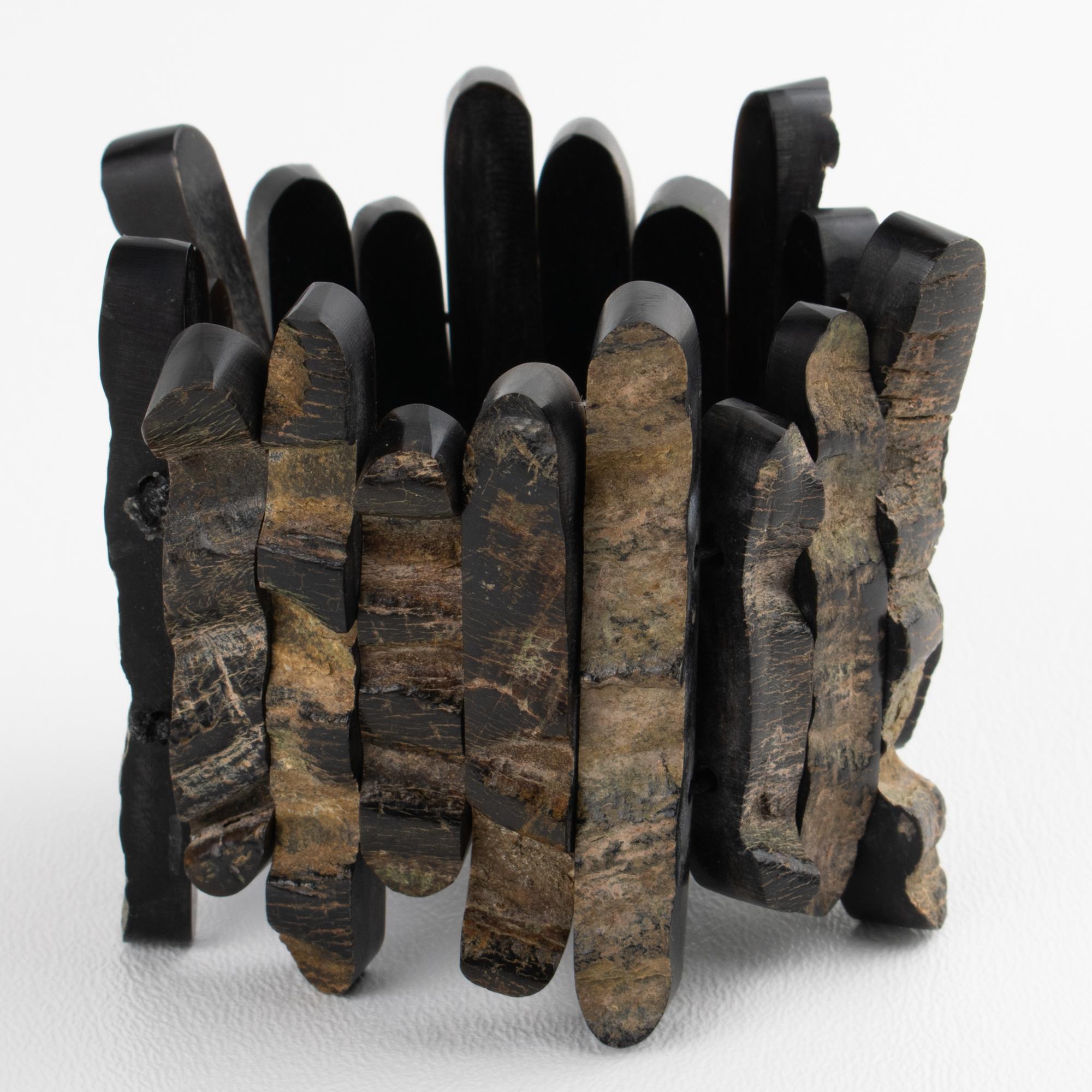 Modernist Artisan Designer Studio Brutalist Driftwood Carved Stretch Bracelet For Sale