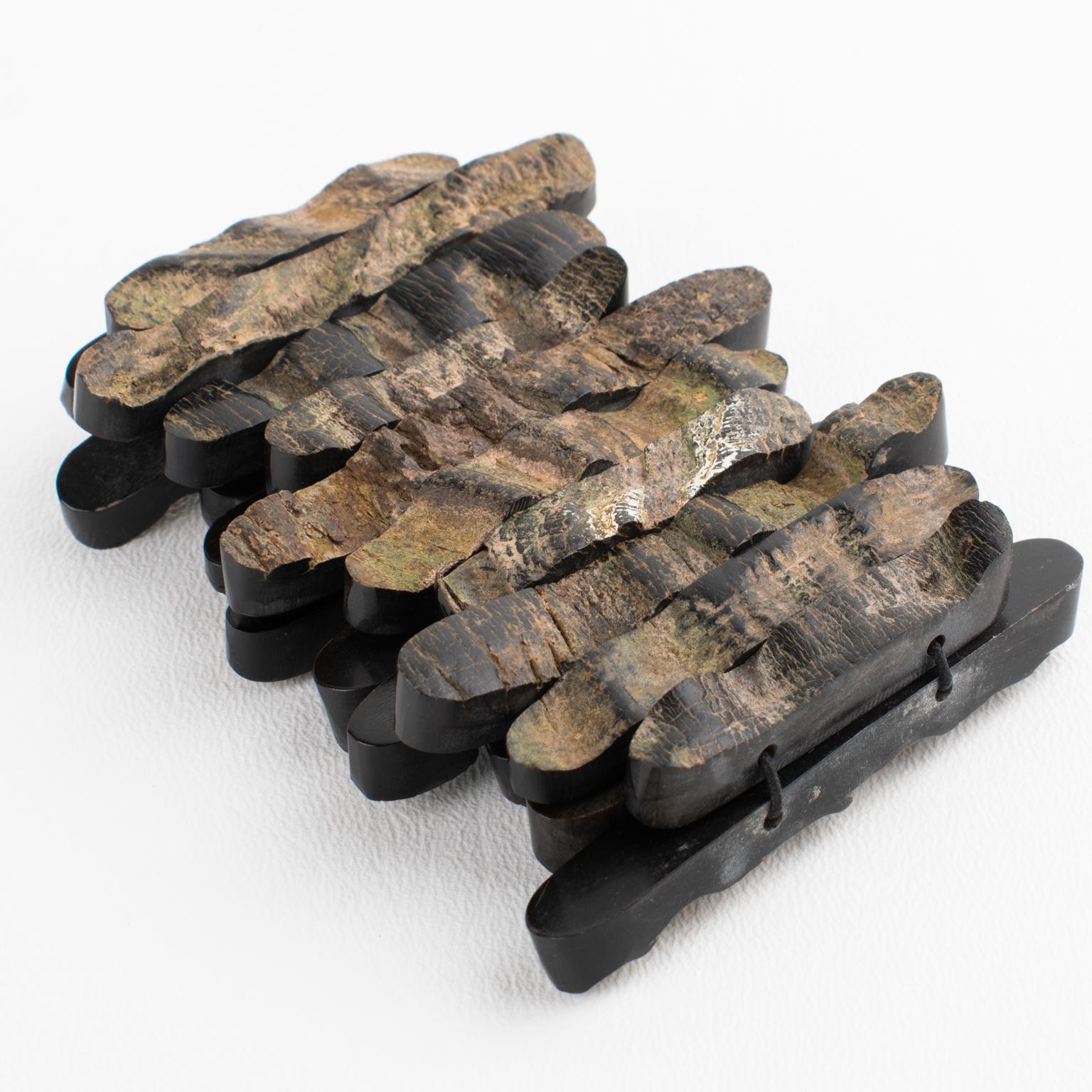 Artisan Designer Studio Brutalist Driftwood Carved Stretch Bracelet In Excellent Condition For Sale In Atlanta, GA