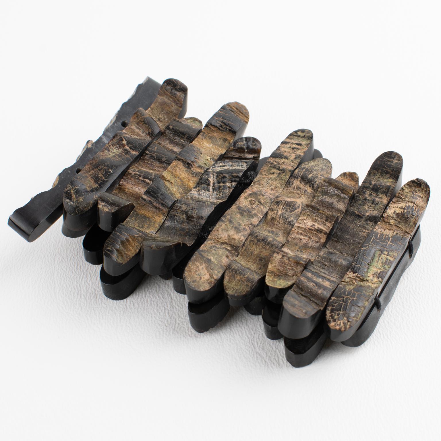 Women's or Men's Artisan Designer Studio Brutalist Driftwood Carved Stretch Bracelet For Sale