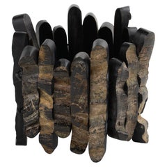 Vintage Artisan Designer Studio Brutalist Driftwood Carved Stretch Bracelet